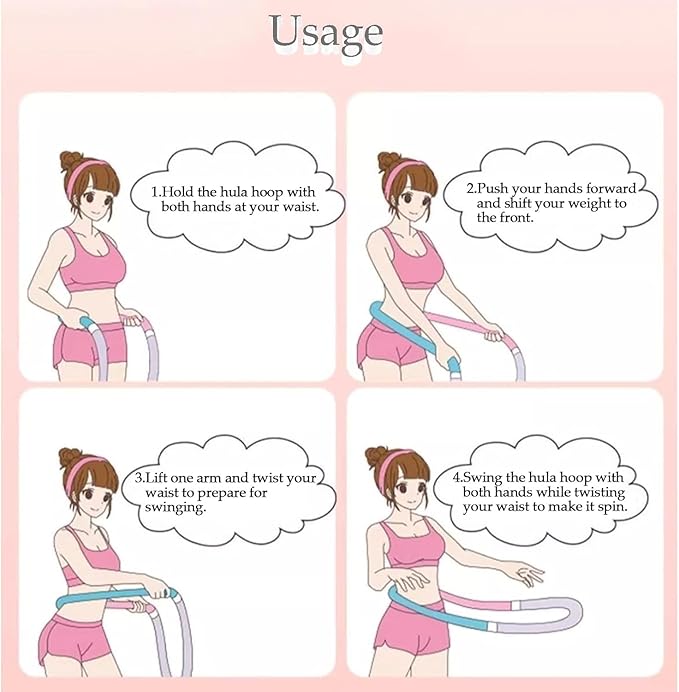 Adjustable Spring Hula Hoop, 3.3 Lbs, Pink/Teal/Gray, Foldable Fitness Waist Trainer for Women