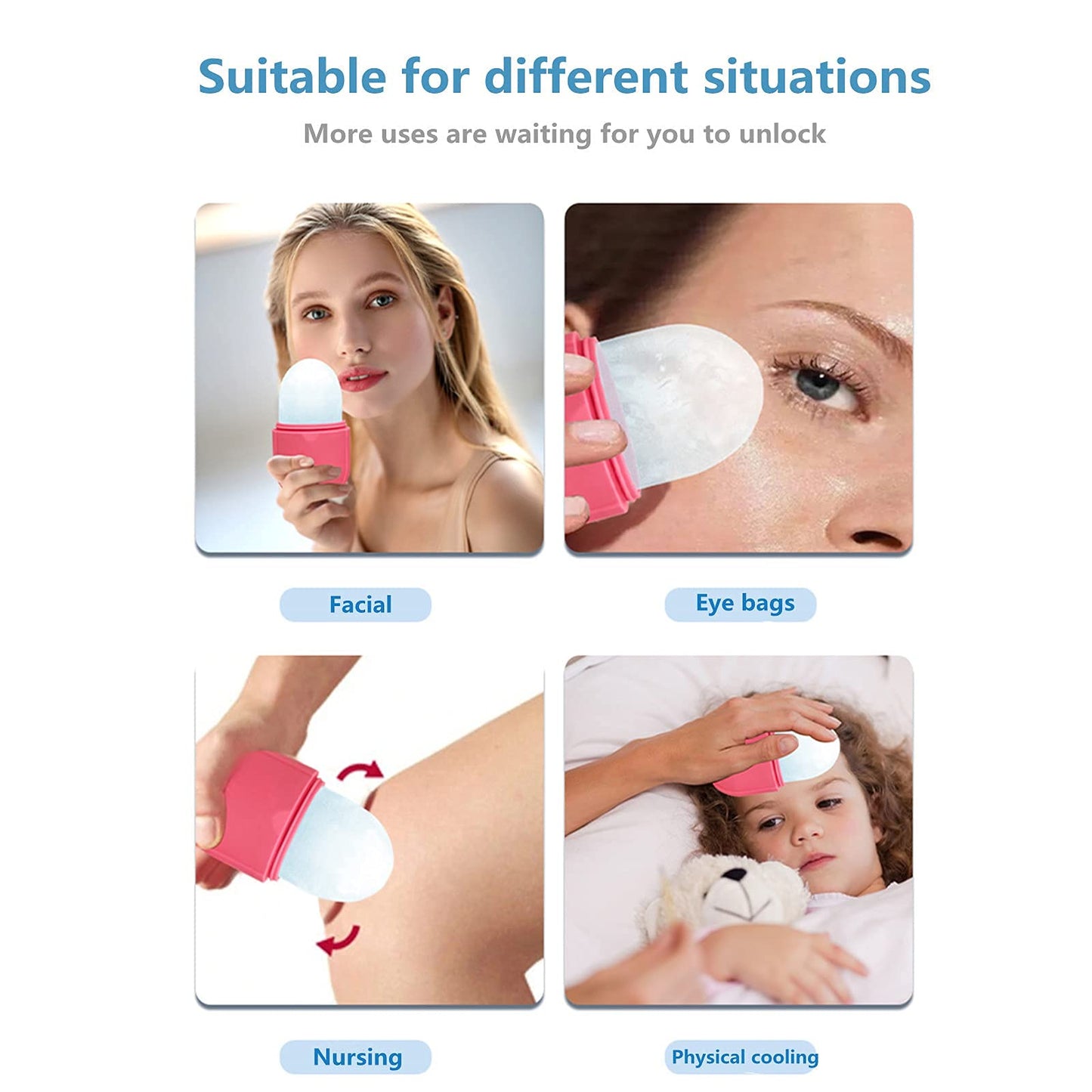 Rcool Ice Face Roller & Gua Sha,Face Massager,Facial Beauty Ice Roller Skin Care Tools,Skin Care Products-for Face&Eyes,Remove Fine Lines,Shrink Pores,Reduce Acne and Lubricate The Skin. (Pink)