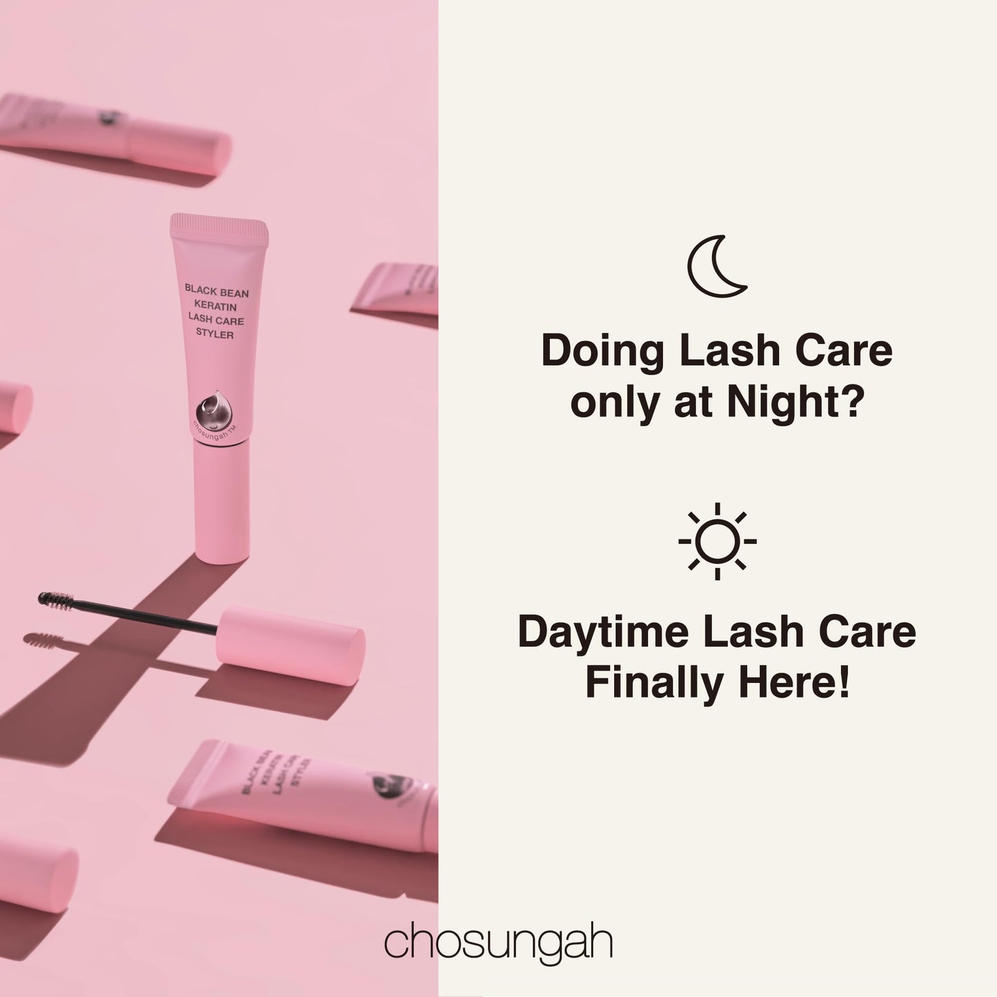 CHOSUNGAH BEAUTY Black Bean Keratin Lash Care Styler – Daytime Protein Lash Serum with Jelly Texture & Mini Brush for Daily Lash Conditioning, 0.3 Fl Oz (9ml)