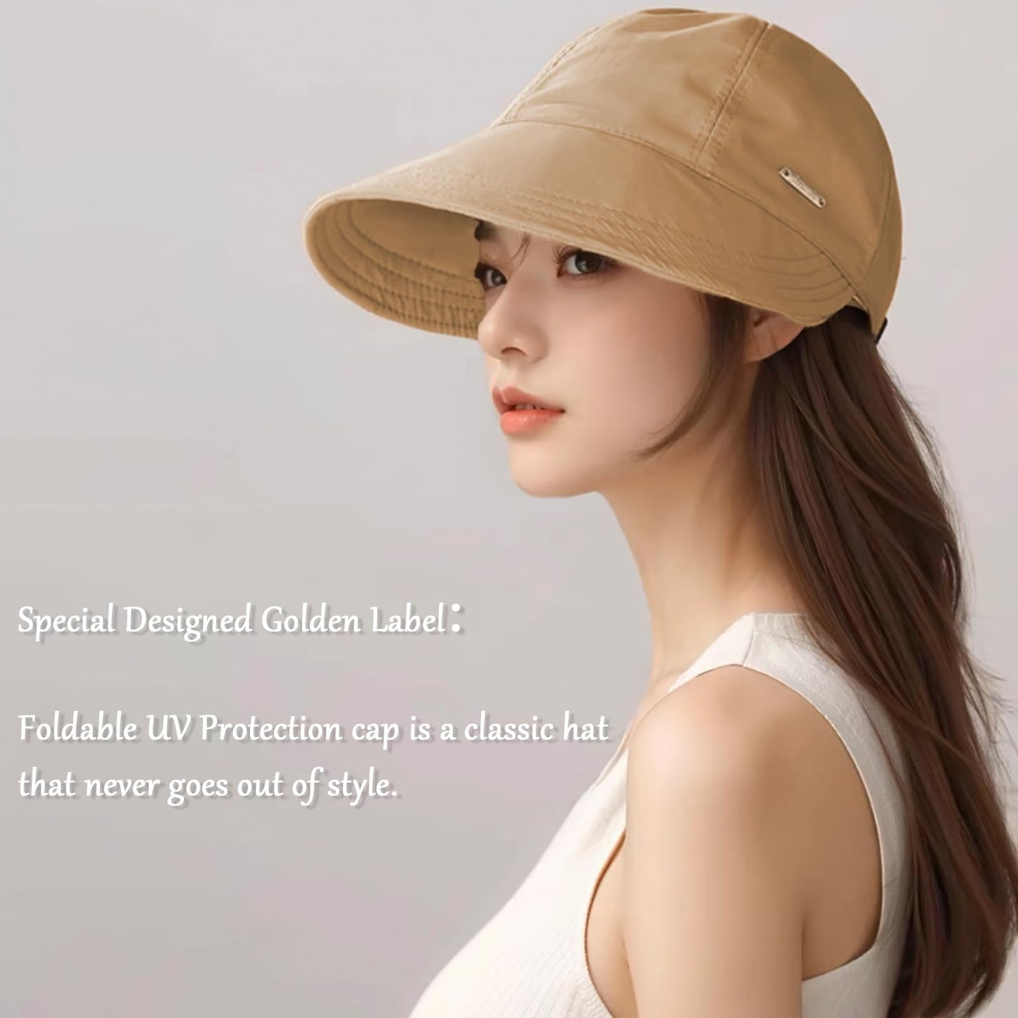 huablo]UPF 50+Womens Sun Hat Wide Brim Hat UV Protection Hiking Fishing Hats Adjustable Ponytail Packable Sun Cap Khaki