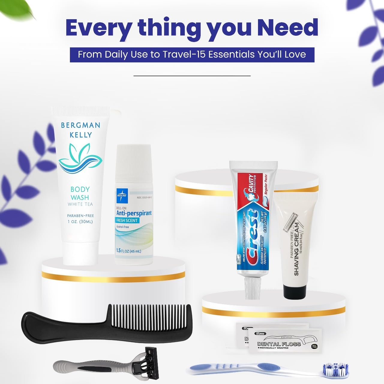 Trektote Travel Toiletry Kit For Men And Women – 10 Piece Set of Travel Size Toiletries, TSA Compliant, Includes Body Wash, Deodorant, Shaving Cream And Razor, Oral Care, Reusable Toiletry Bag & More