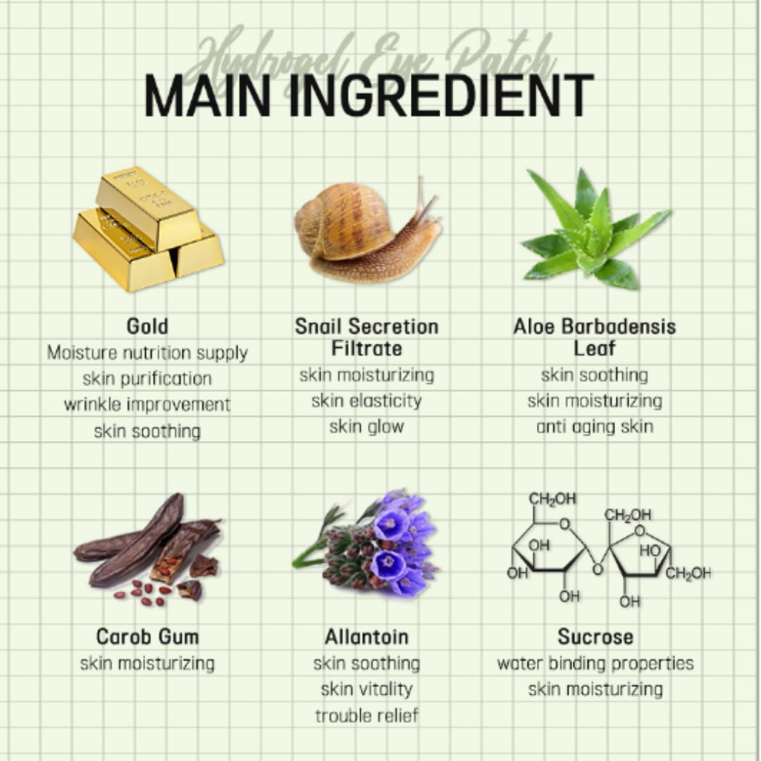 Gold & Snail Hydrogel Eye Patch 60 pcs - Hydrating Under-Eye Gel Patches with Snail Secretion Filtrate, Colloidal Gold and Collagen for Revitalizing Care, Korean Skincare