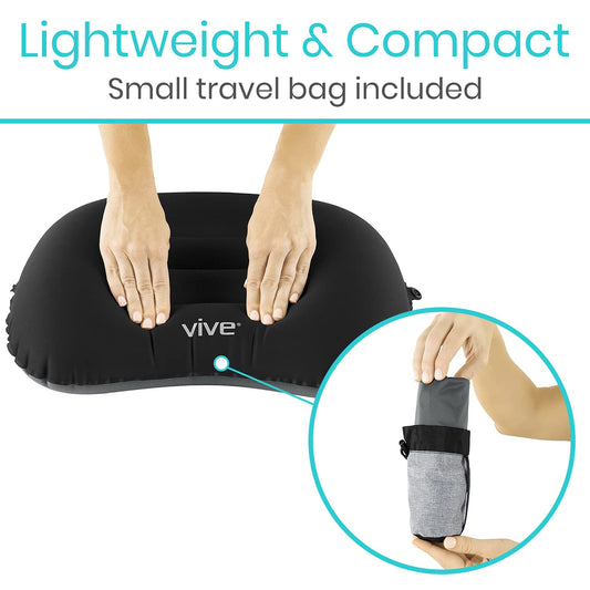 Vive Inflatable Lumbar Pillow - Cushion for Airplane Seat Travel Support - Lower Back Cushion for Car, Office Chair - Adjustable Firm Air Neck Pain, Sciatica Relief - Compact Portable Camping Headrest