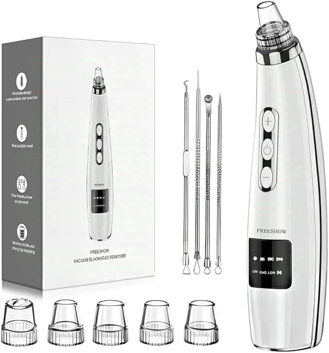 Blackhead Remover Pore Vacuum Upgraded Facial Pore Cleaner Electric Comedone Whitehead Extractor Tool-5 Suction Power,5 Probes,USB Rechargeable Blackhead Vacuum Kit for Women & Men