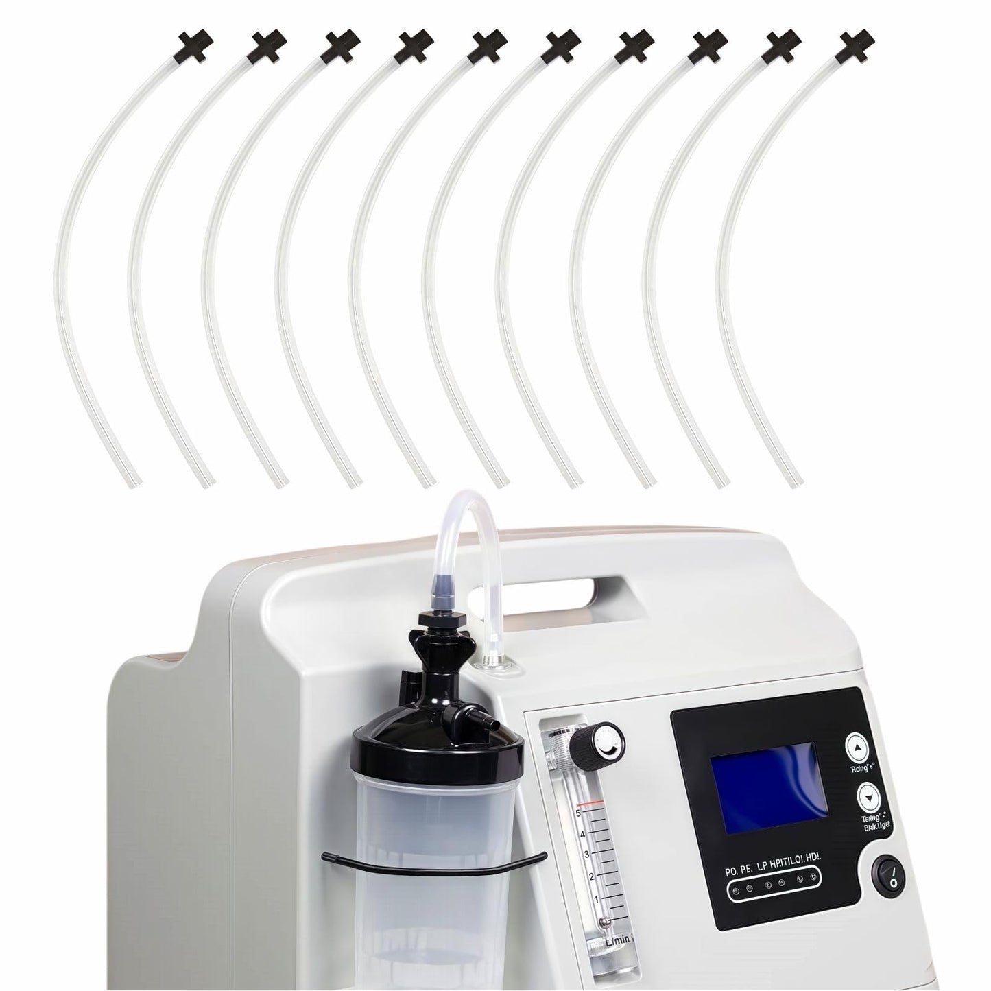 Oxygen Concentrator Humidifier Bottle Connecting Tube - O2 Generator Humidifier Water Cup Adapter with Standard Threaded Connector, 10 Pcs (Black-Straight, 12"L)