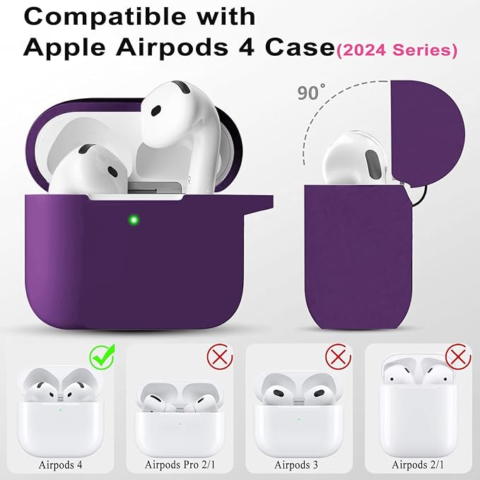 Case Cover for Apple Airpods 4 - VOTILE Airpods 4 Cases 2024 Cover Women Silicone iPods 4 Earbuds Wireless Accessorie Charging Cases Girl Bling Keychain for Airpod iPods 4th Generation - Dark Purple