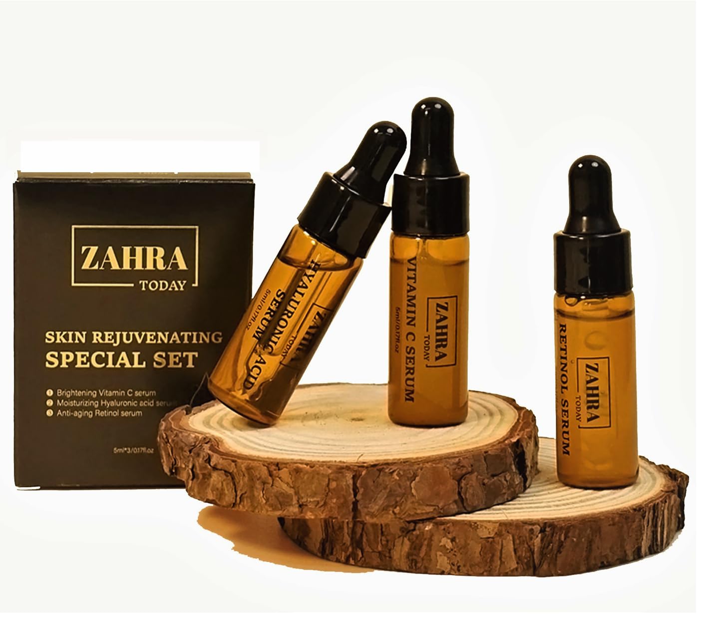 ZAHRA Today's Lavish Trio Face Serum Travel Pack - Hyaluronic Acid, Vitamin C & Retinol - Combat Aging, Dark Spots & Wrinkles (3 Vials, 0.17 Fl Oz Each)