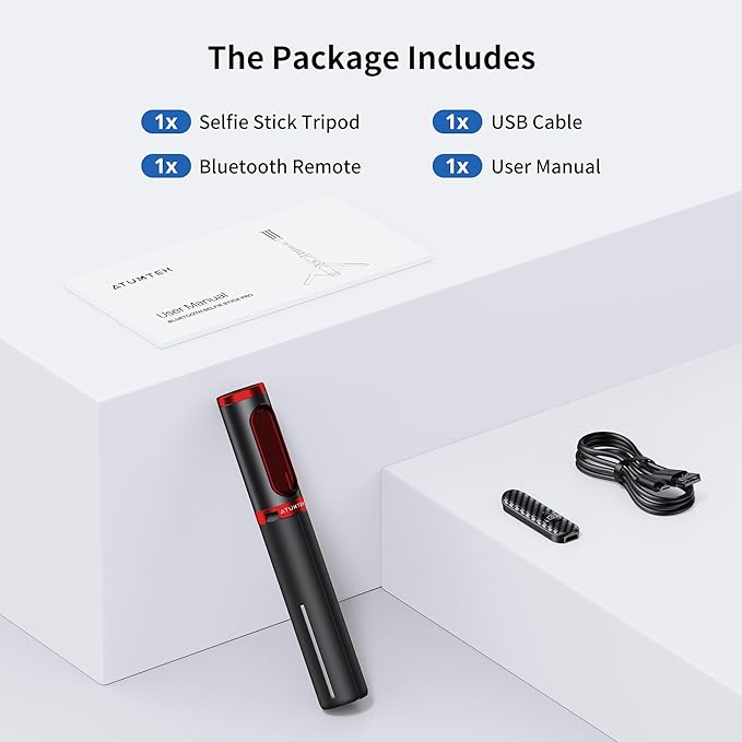 ATUMTEK Selfie Stick Tripod, 3-in-1 Extendable Aluminum Phone Tripod with Detachable Bluetooth Remote, Compatible with iPhone 17/16/15/14/13/12/11/11 Pro/XS Max/XR and Samsung Smartphones, Red