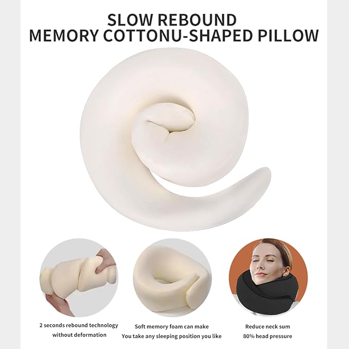 Cloud Sleep Travel Pillow｜360° Adjustable Neck Pillow for Airplane & Office｜NASA Memory Foam｜Free Eye Mask & Earplugs (Black)
