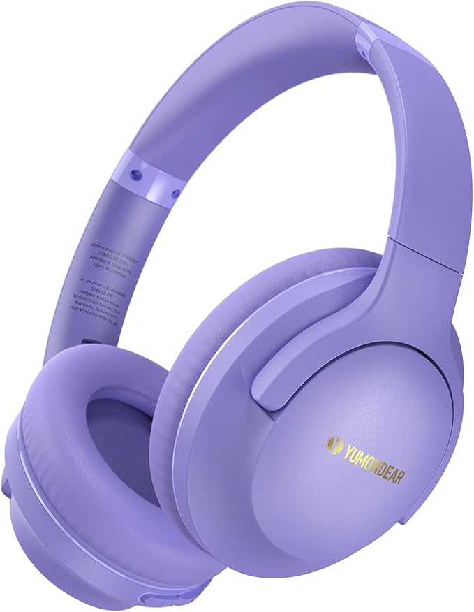 Bluetooth Headphones Over Ear, 80H Playtime Wireless Headphone with 3 EQ Modes, Built-in Mic, Deep Bass, HiFi Stereo Foldable Wireless Headset for iPhone PC Travel Workout Office (Purple)
