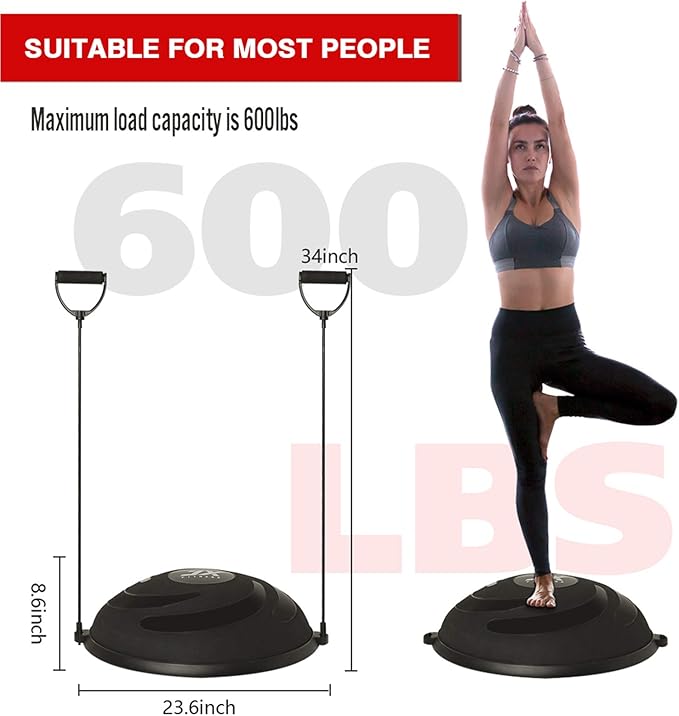 JX FITNESS 58cm Balance Half Ball Trainer, Stability Exercise Yoga Half Ball with Resistance Bands & Pump - Improve Core and Ab Strength with Full Body Home Gym Workouts Or Fitness Training