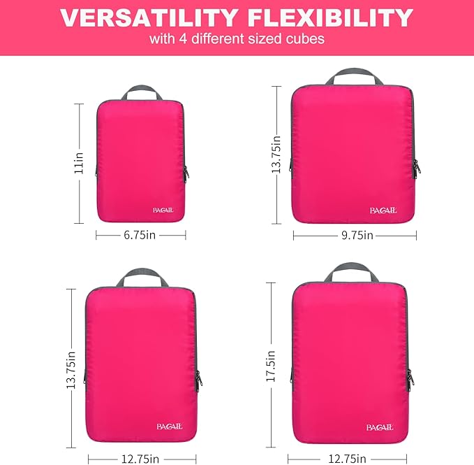 BAGAIL 4 Set/6 Set/8 Set Compression Packing Cubes Travel Accessories Expandable Packing Organizers (Cloth Pattern, 4-Fuchsia)