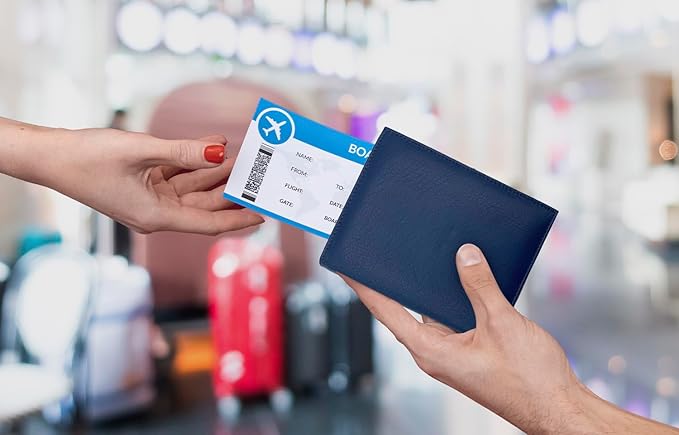 Blue RFID Genuine Leather Passport Wallet