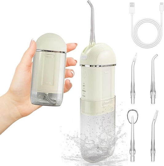 Mini Water Dental Flosser Pick for Travel, Rechargeable Oral Irrigator, Portable Collapsible Water Teeth Cleaner for Braces and Dental Care Sensitive Teeth On-The-Go Use