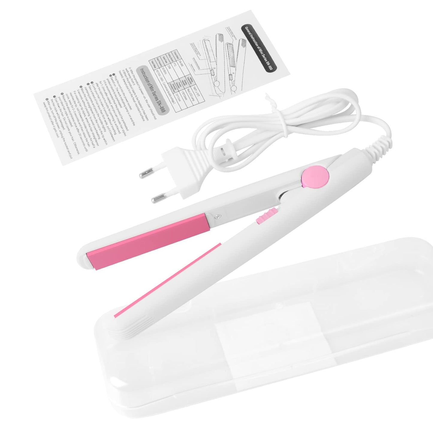 2 in 1 Mini Hair Straightener, US Plug, Ceramic Tourmaline Plate, Beauty Flat Iron Heating Curler Small Lightweight Portable Mini Flat Iron Curler for Home (White)