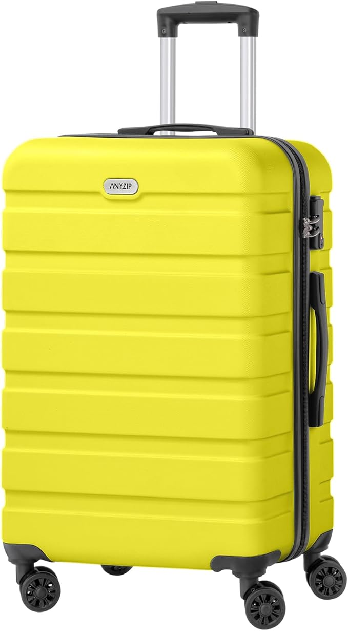 AnyZip Luggage PC ABS Hardside Lightweight Suitcase with 4 Universal Wheels TSA Lock Checked-Medium 24 Inch Yellow