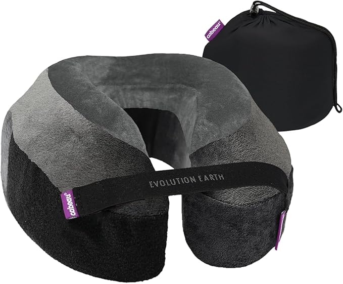 Cabeau Best Neck Pillow for Travel – Evolution Earth Deluxe – 360° Head, Neck and Chin Support for Sleeping – Sustainable Memory Foam - Removable, Washable Cover with Compact Carrying Case (Wind)