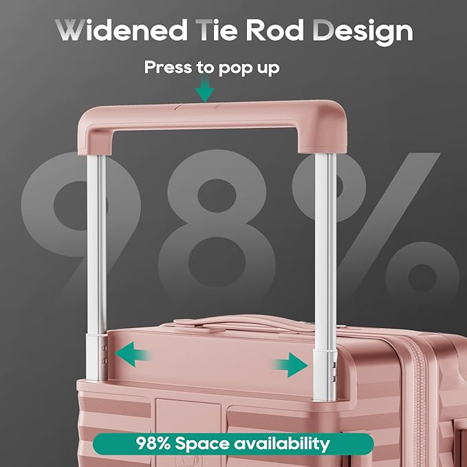 Joyway 20 Inch Carry on Luggage with Front Pocket, PC Hardshell Carry-on Suitcase with USB Port and Cup Holder, 21.5x14.2x9 Airline Approved, Luggage with Spinner Wheels and TSA Lock (Rosa Gold)