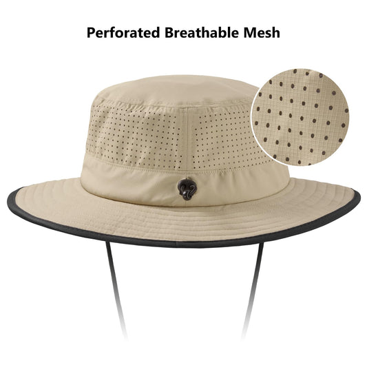 BASSDASH UPF 50+ Water-Resistant Fishing Bucket Hat with Laser Perforated Mesh Adjustable for Men Women Outdoor Hiking Khaki