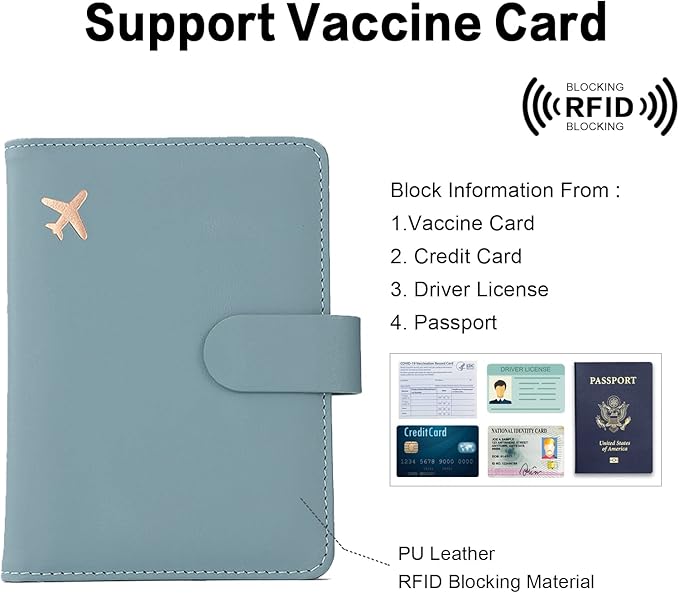 Cnycmy Passport Holder with Airtag,Passport-Wallet-Holder for Women, RFID Passport Holder with Slot Waterproof, PU Leather Travel Passport Case (greyish green)