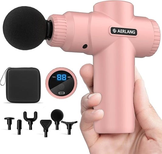 AERLANG Mini Massage Gun-Pink，Muscle Deep Tissue Massager Gun, Handheld Percussion Massager, Portable Quiet Massage Gun with Carry Case for Home Office Gym Motehr Day Gifts for Women Men Her