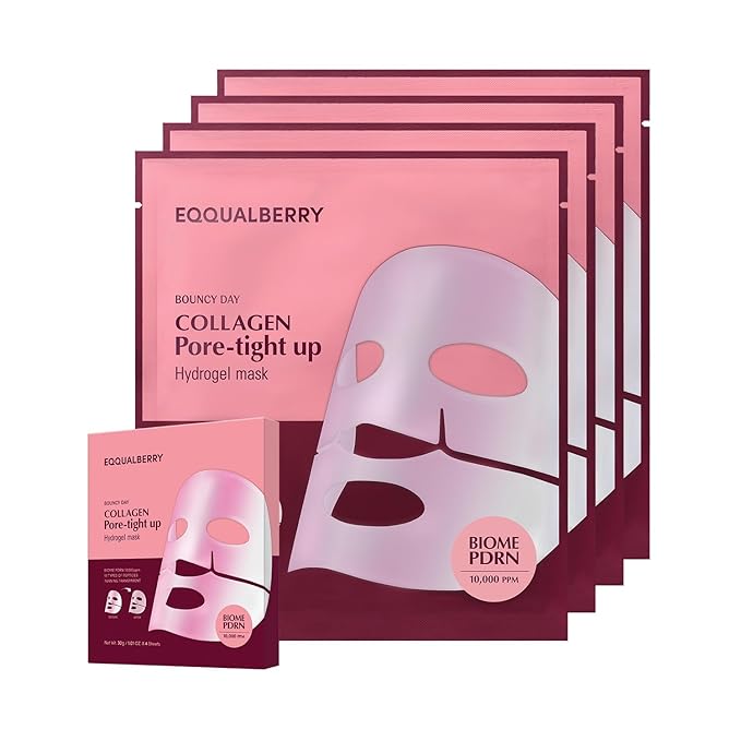 Collagen Pore-Tight Up Mask - PDRN & Low Molecular Collagen for Pore Minimizing and Firming | Korean Collagen Face Mask for Glass Skin, 4 Sheets, 1.01 OZ.