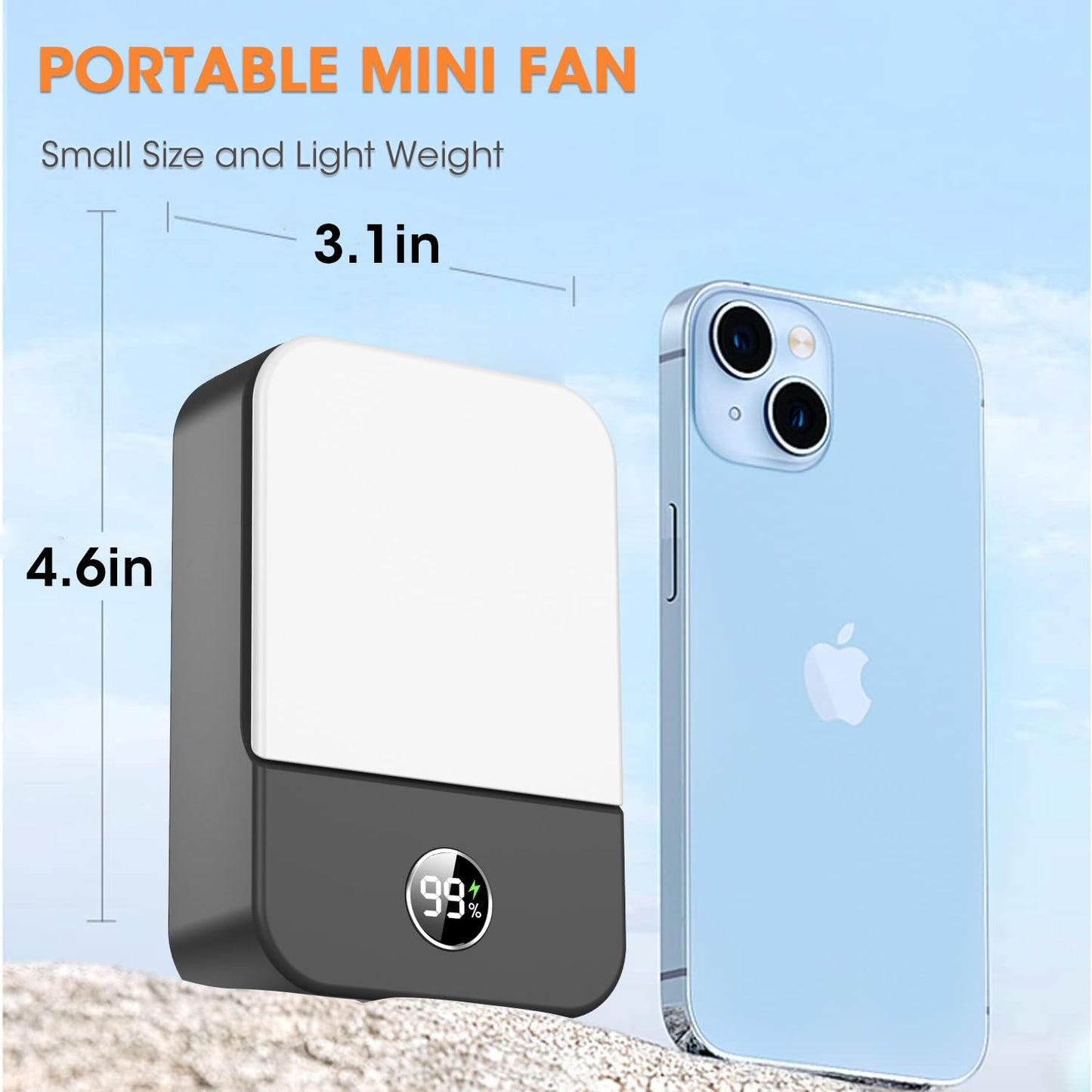 Andwing Portable Neck Fan Rechargeable, Mini Fan Handheld with Waist Clip 3 Speed Adjustable, Leafless Personal Fan for Home Office Outdoor Travel (Grey)