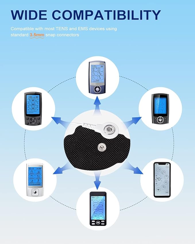 24 Pcs Electrodes Pads for Tens Unit, Reusable Long-Lasting Self-Adhesive Non-Irritating Tens Replacement Patches with Standard 3.5mm Snap-on Connector, Compatible with Belifu, Brilnurse TENS, Black