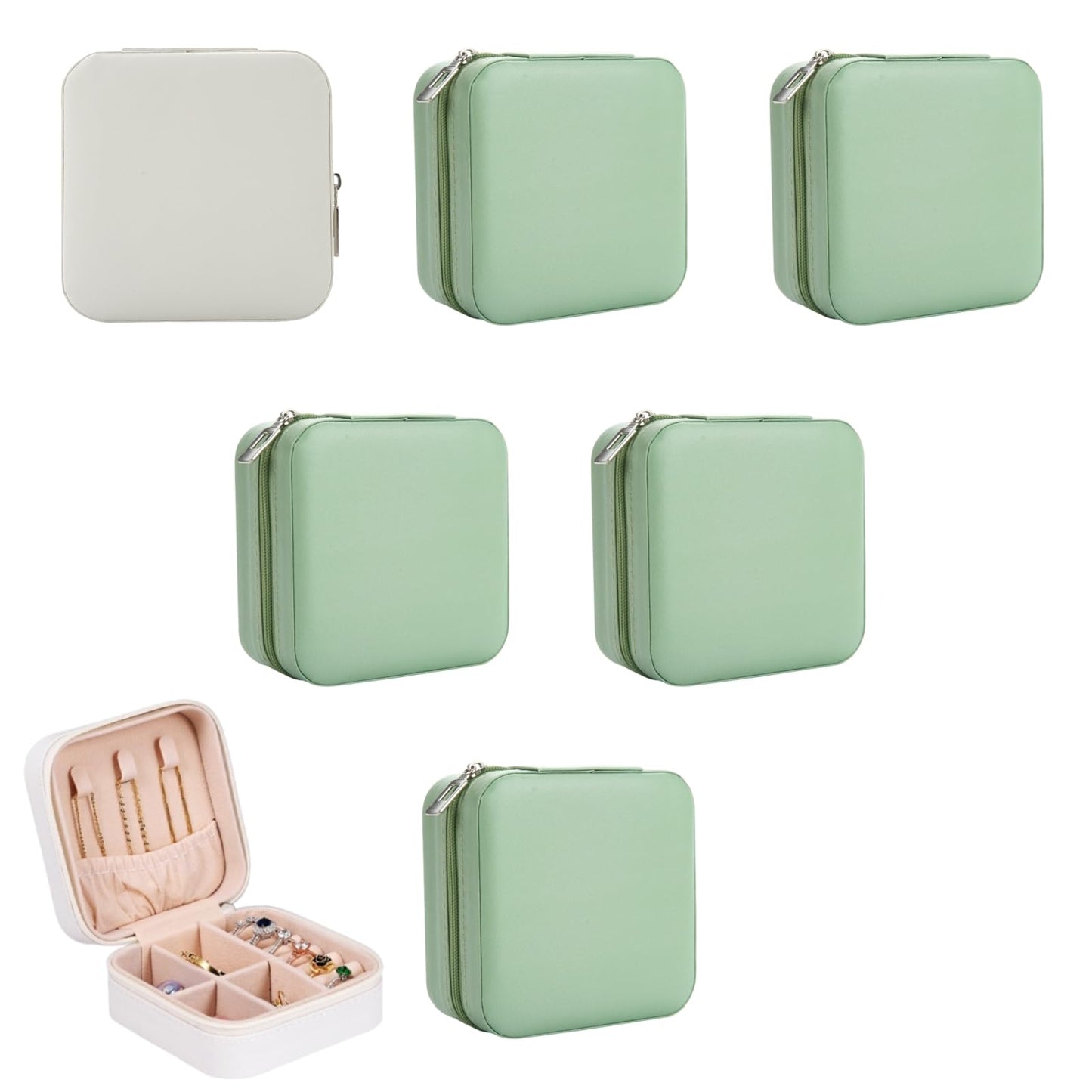 Ciulaiy Bridesmaid Proposal Gifts Travel Jewelry Case Jewelry Travel Organizer Small Bachelorette party Jewelry Box Bridesmaid Gift Boxes Mini Storage Organizer Storage Box (8, White&Sage Green)