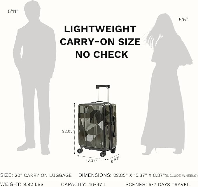 20 inch Carry On Luggage Expandable Top Opening/Clamshell Opening, TSA Approved Carry On Luggage Hard Shell Suitcases, Lightweight Away Carry On Suitcases, Grey