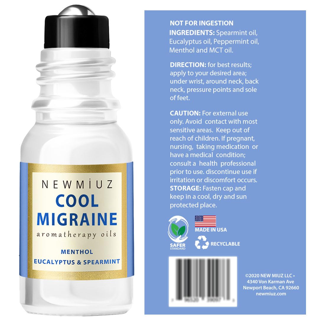 Cool Menthol Migraine Roll on Stick Natural Fast Cooling Peppermint Eucalyptus Aromatherapy Essential Oil for Headache Perfect Selfcare Gift Men Women