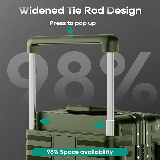 Joyway 20 Inch Carry on Luggage with Aluminium Frame and Front Pocket, PC Hardshell Suitcase with USB Port and Cup Holder, 21.5x14.2x9 Airline Approved Luggage with Spinner Wheel, TSA Lock(Dark Green)