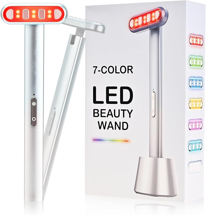 AUSLKA Red-Light-Therapy-Wand, 7 in 1 LED Light Facial Wand for Face, Face Eye Neck Skincare at Home, Face Eye Massager Beauty Tool