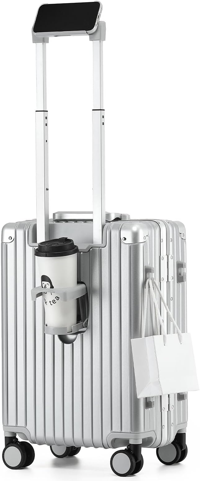 20 Inch Carry On Luggage 22x14x9 Airline Approved with Spinner Wheels,Hard Shell Zipperless Lightweight Small Suitcase with TSA Approved for Travel Business Women Men,Silver