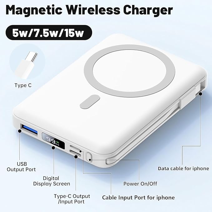 Azmuth for Magsafe Battery Pack, 10000mAh Magnetic Power Bank 22.5W PD Fast Charging with LED Display Wireless Portable Charger for Magsafe with Stand for iPhone 17/16/15/14/13/12/Pro/Pro Max