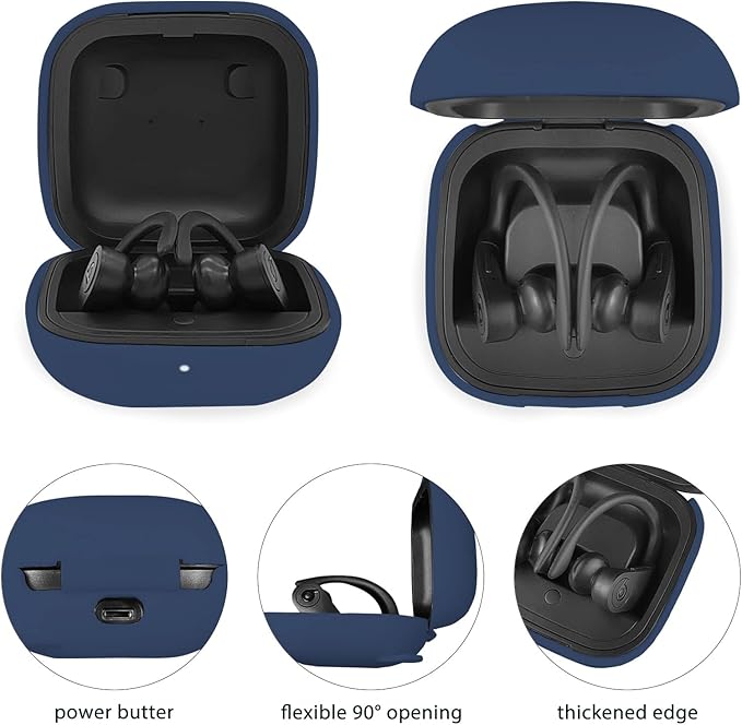 Compatible with Powerbeats Pro, Soft Silicone Case with Gold Heart Pattern for Powerbeats Pro Case with Cute Butterfly Keychain for Girls Women (Midnight Blue)