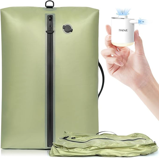 BAGAIL TPU Vacuum Bag for Travel, Reusable Compression Bag with IPX8 Waterproof Zipper, Save Space for Suitcase, Backpack and Carry on (Green, ExtraLarge, With Pump)