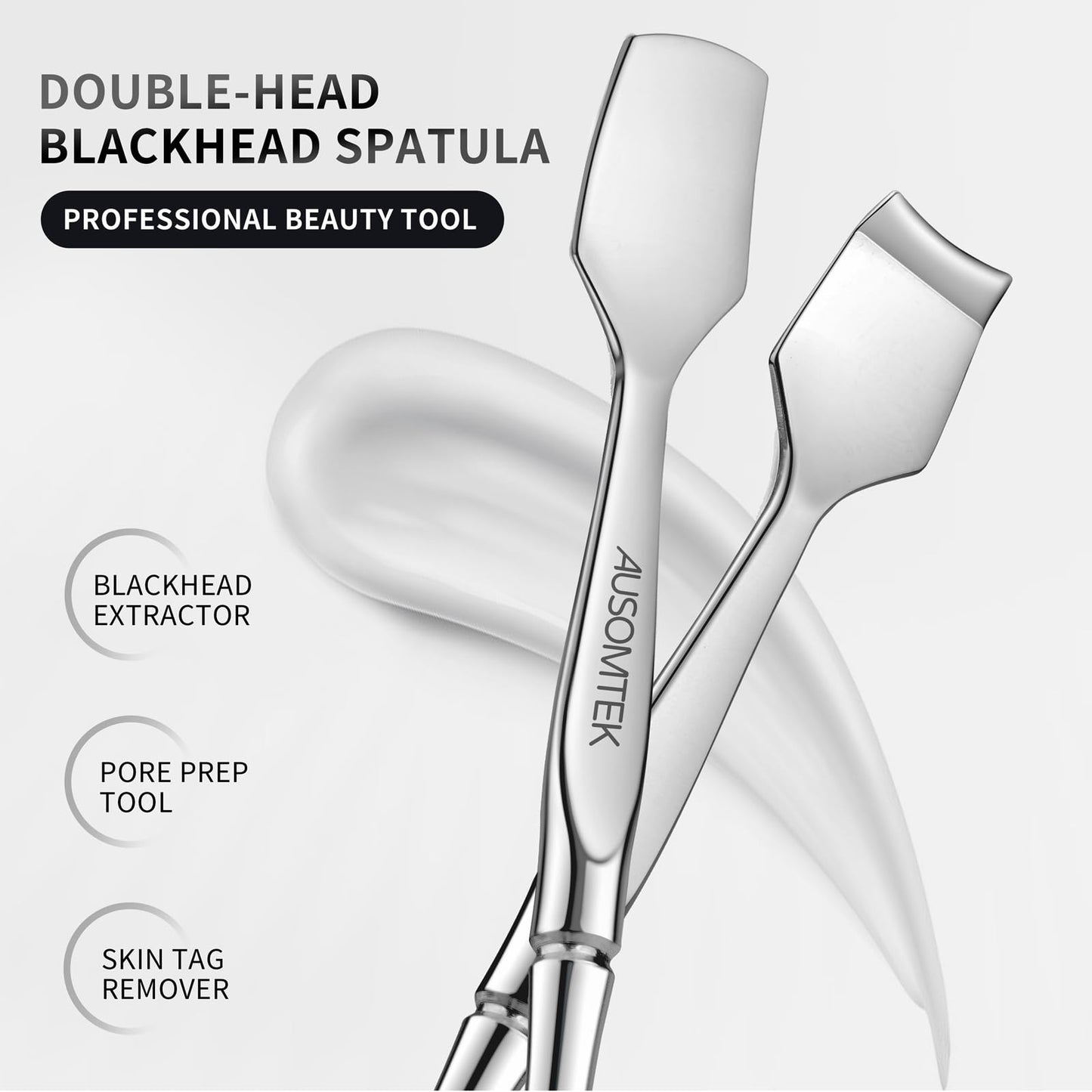 AUSOMTEK Blackhead Remover Tool, Pore Cleaner & Comedone Extractor Face Spatula, Professional Stainless Steel Whitehead & Pimple Extractor Tool for Facial Skin Care with Cyan PU Case