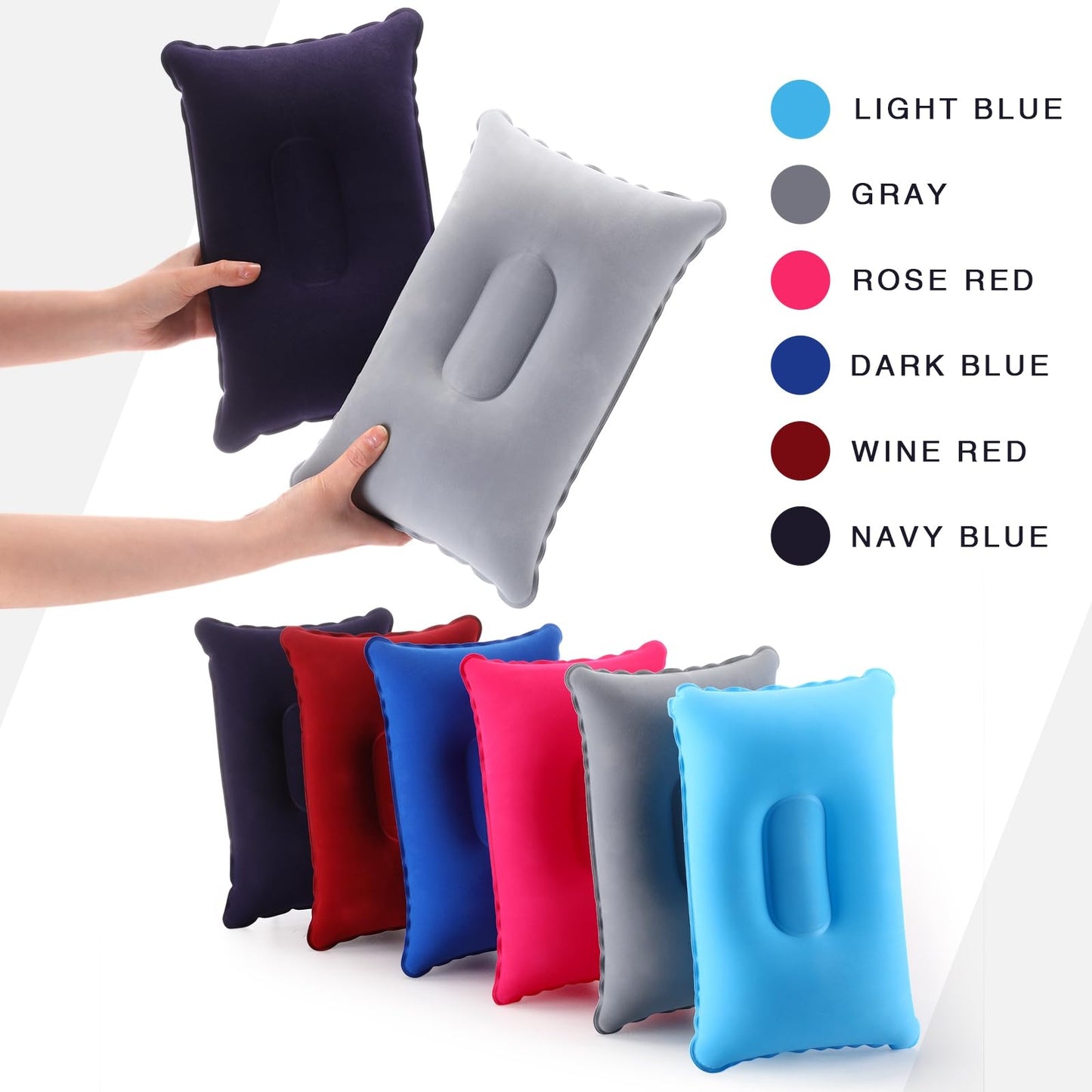 Geelin 12 Pack Inflatable Travel Pillow Squared Flocked Fabric Air Pillow Ultralight, Compact and Comfortable for Traveling, Camping, Hiking, Napping, Desk Rest, Neck Lumbar Support (16.93 × 10.63)