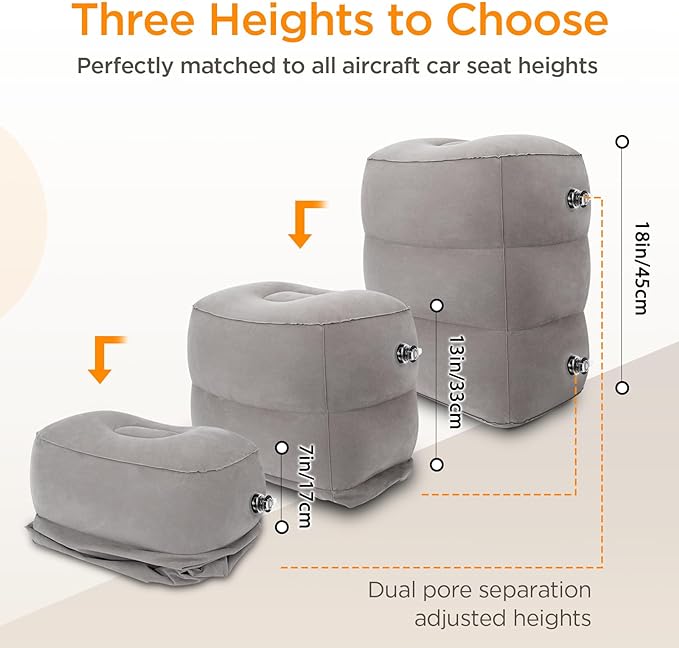 HOMCA Inflatable Travel Foot Rest Pillow, Adjustable Height Leg Pillow，Fast Inflating Airplane Bed for Toddlers，Footrest Pillow for Office, Airplane，Train，Cars，Home