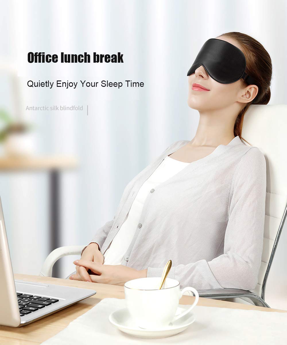 Silk Eye Mask with Adjustable Strap, Satin Blackout Sleeping Mask for Men&Women, Comfortable Blindfold Eyeshade for Night Sleep(Blue)