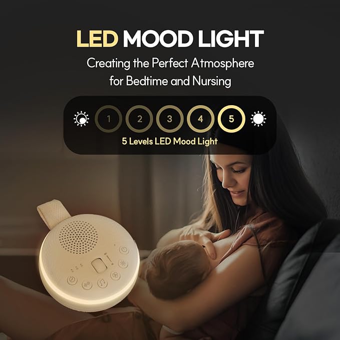 HuBDIC HubiCare White Noise Machine, Portable Sound Machine with 21 Soothing Sleep Sounds, Long-Lasting Battery, Gentle LED Mood Light, Travel-Friendly Sleep Aid for Newborns, Children