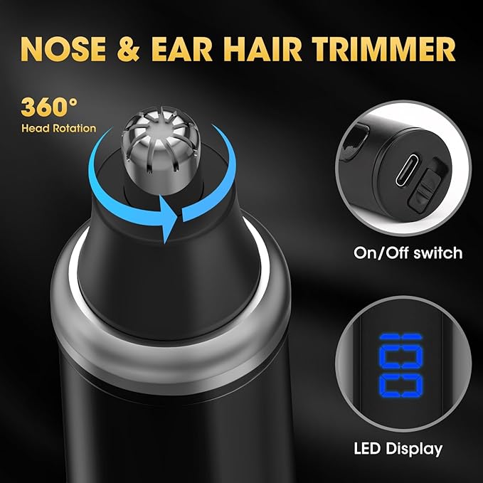 4 in 1 Hair Clippers for Men, Professional T-Blade Trimmer, Electric Foil Shaver, Nose Hair Trimmer, Cordless, LCD Display, Grooming Kit(Black)