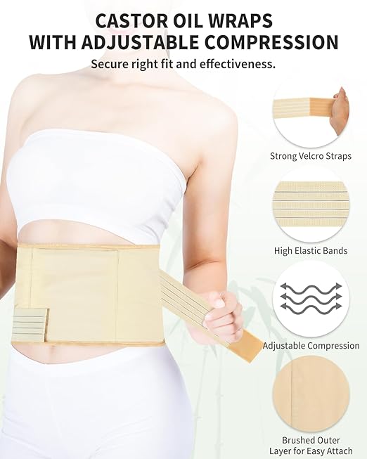 2 Pcs Castor Oil Pack Wrap for Liver,Stomach,Neck,Knee,Foot & Entire Body,Reusable Compress Pack for Women Men Wrap Kit for Hot/Cold Compress with Adjustable Strap,Castor Oil Not Included