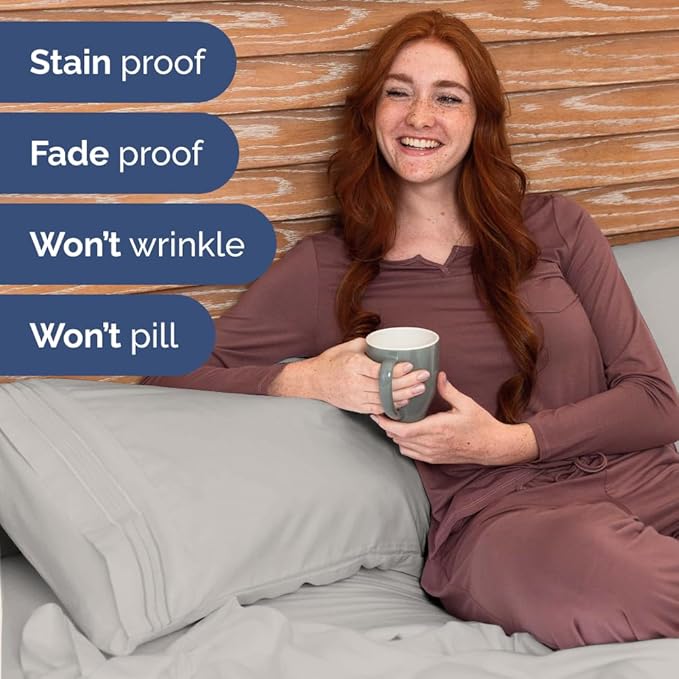 Bulk Case Pack of 16 Sheet Sets - (16) Complete Full Size Sheet Sets with Deep Pockets - Wholesale Bulk Bedding for Hotels, Spas & Airbnbs - Breathable, Cooling & Wrinkle Free - (Full, French Grey)