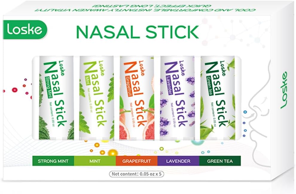 Nasal Stick, Instant Relief and Refreshment, Travel Size, Quick Acting Long Lasting Invigorating Scent, Non Irritating Nasal Inhaler (Large, Mint, Strong Mint, Grapefruit, Lavender, Green Tea)