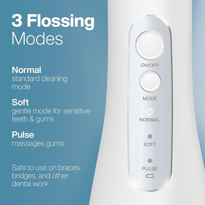 AquaSonic Aqua Flosser PRO - Rechargeable Cordless Water Flosser for Teeth, Gums & Tongue - Modern Design, 300ml Large Tank, 6 Jet Tips with Deluxe Tongue Nozzle, 3 Modes, Waterproof Optic White