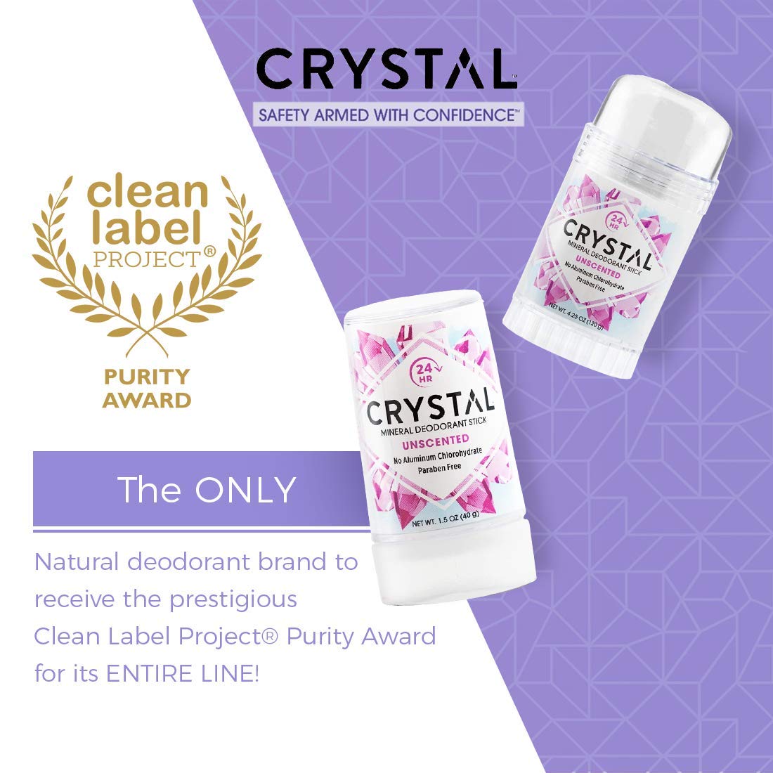 CRYSTAL Mineral Deodorant Stick - Unscented Body Deodorant With 24-Hour Odor Protection, Non-Staining & Non-Sticky, Aluminum Chloride & Paraben Free, 4.25 oz, (2 Pack) (Packaging May Vary)