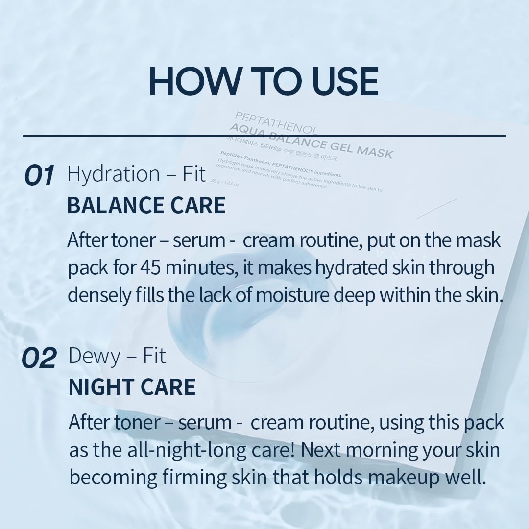 ANOTHERFACE PEPTATHENOL™ Aqua Balance Mask 4pcs, Overnight Deep Hydrating Hydrogel Mask Pack, Korean skin care, Pore Minimizing, Lifting & Firming, Non-irritation, Vegan, Korean Skin Care