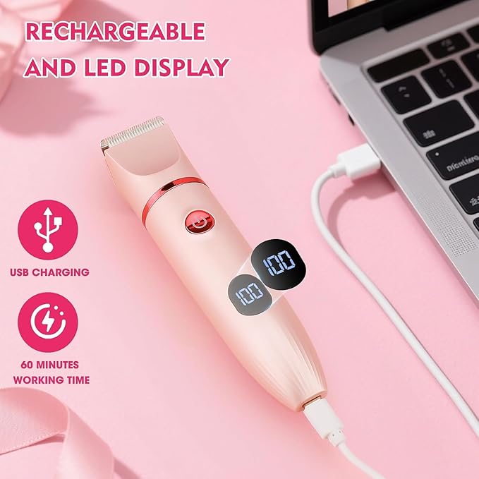 Bikini Trimmer for Women, 3 in 1 Electric Razors for Women, Rechargeable Electric Bikini Shaver, Waterproof Pubic Hair Trimmer and Facial Hair Remover with LED Display